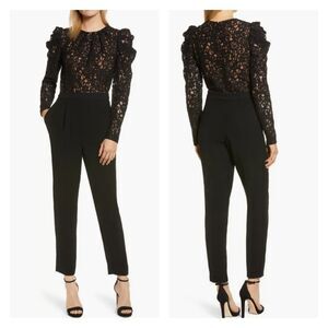 Michael Kors Black Lace Long Sleeve Round Neck Jumpsuit Women's Size 6